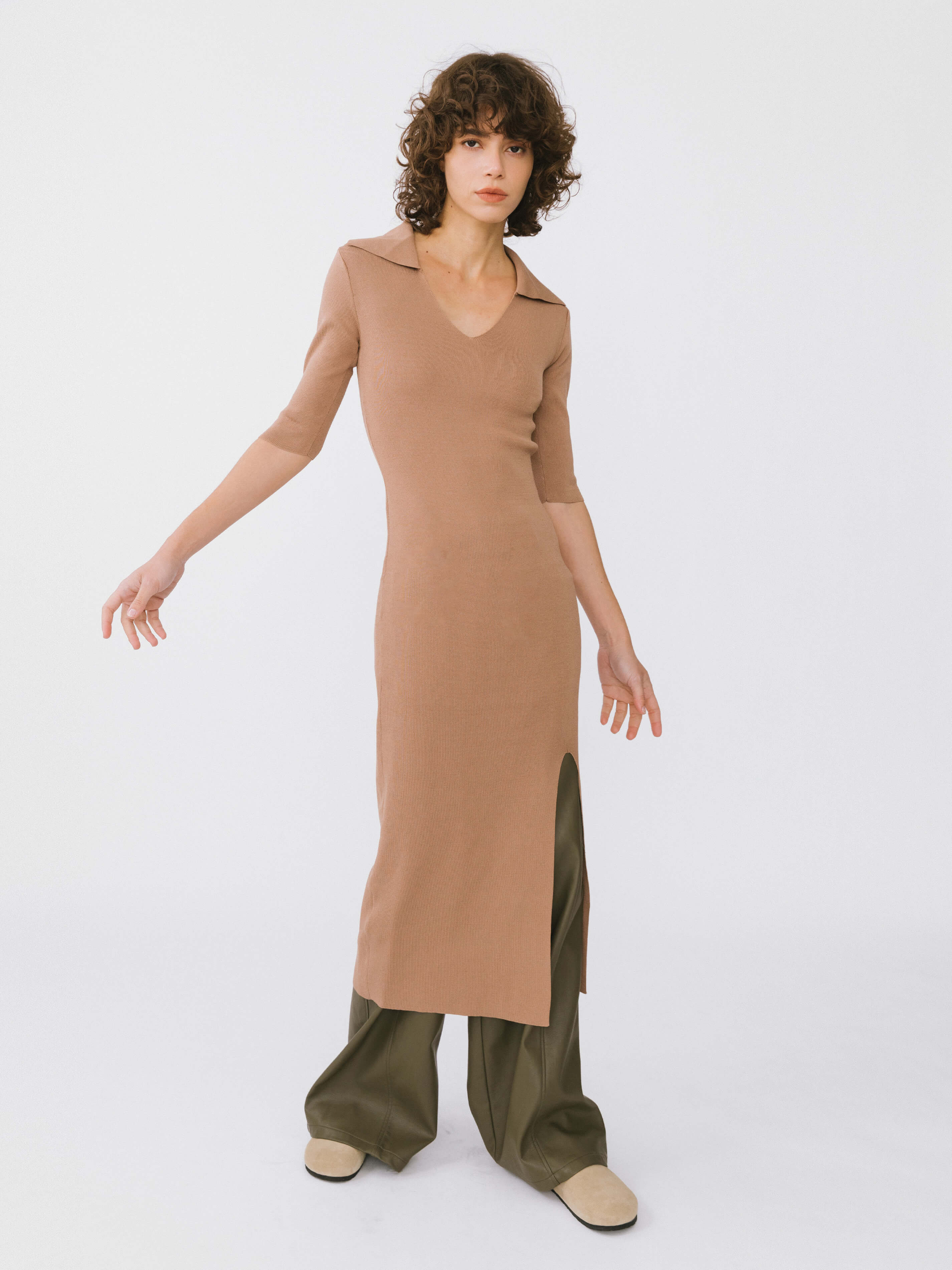 3/4 Sleeve Slitted Dress-2