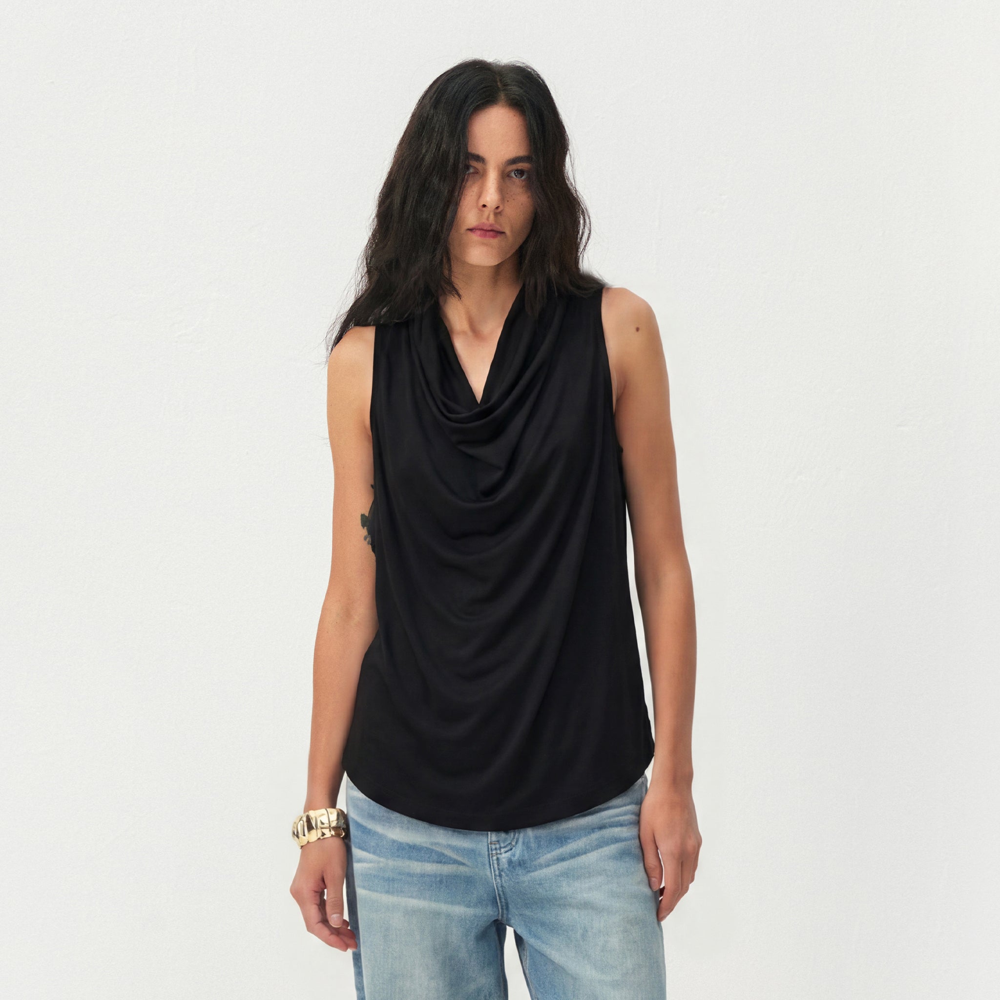 CUBIC Acetate Solid Cowl Neck Sleeveless Top-9