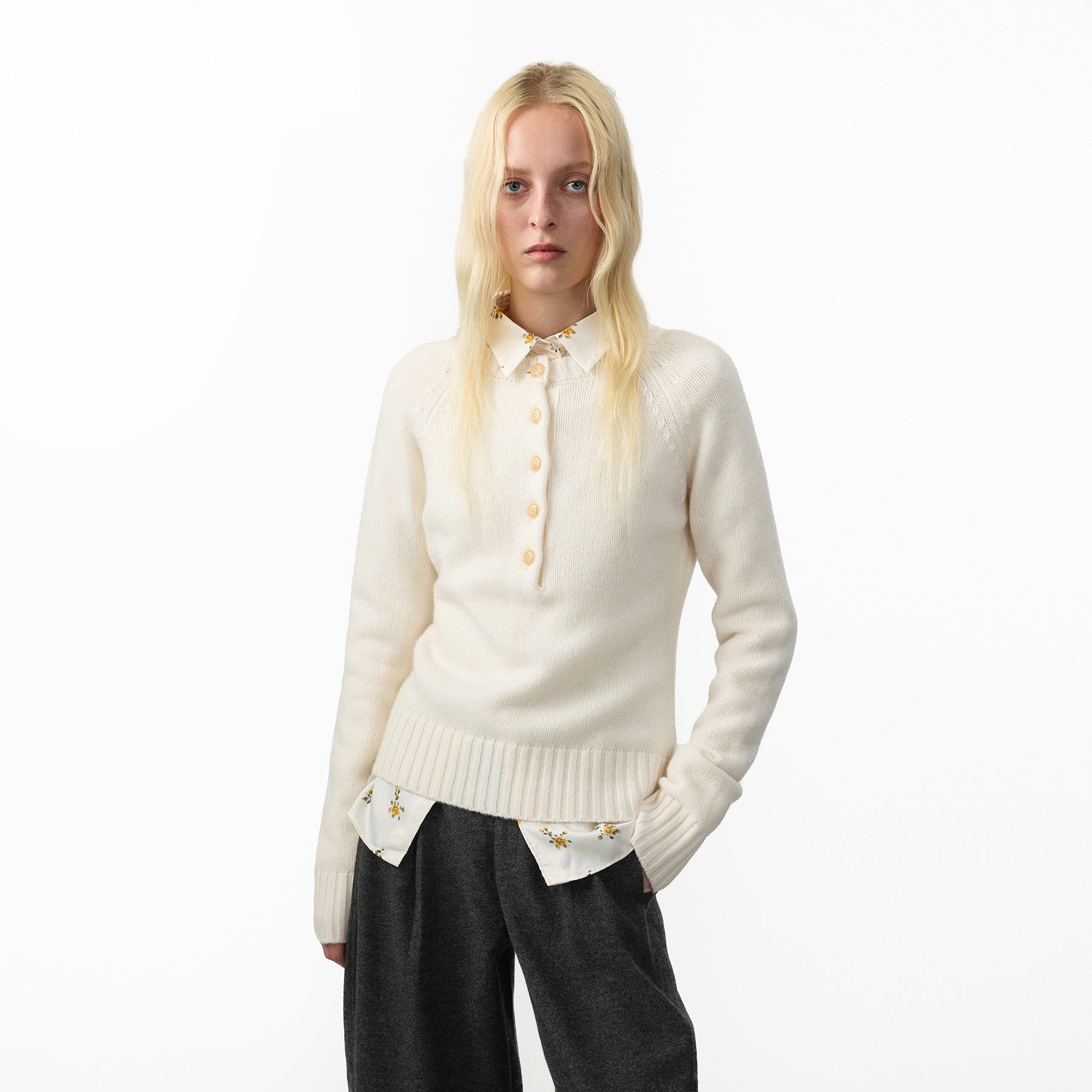 CUBIC 100% Wool Vintage Henley Neck Wool Sweater-9