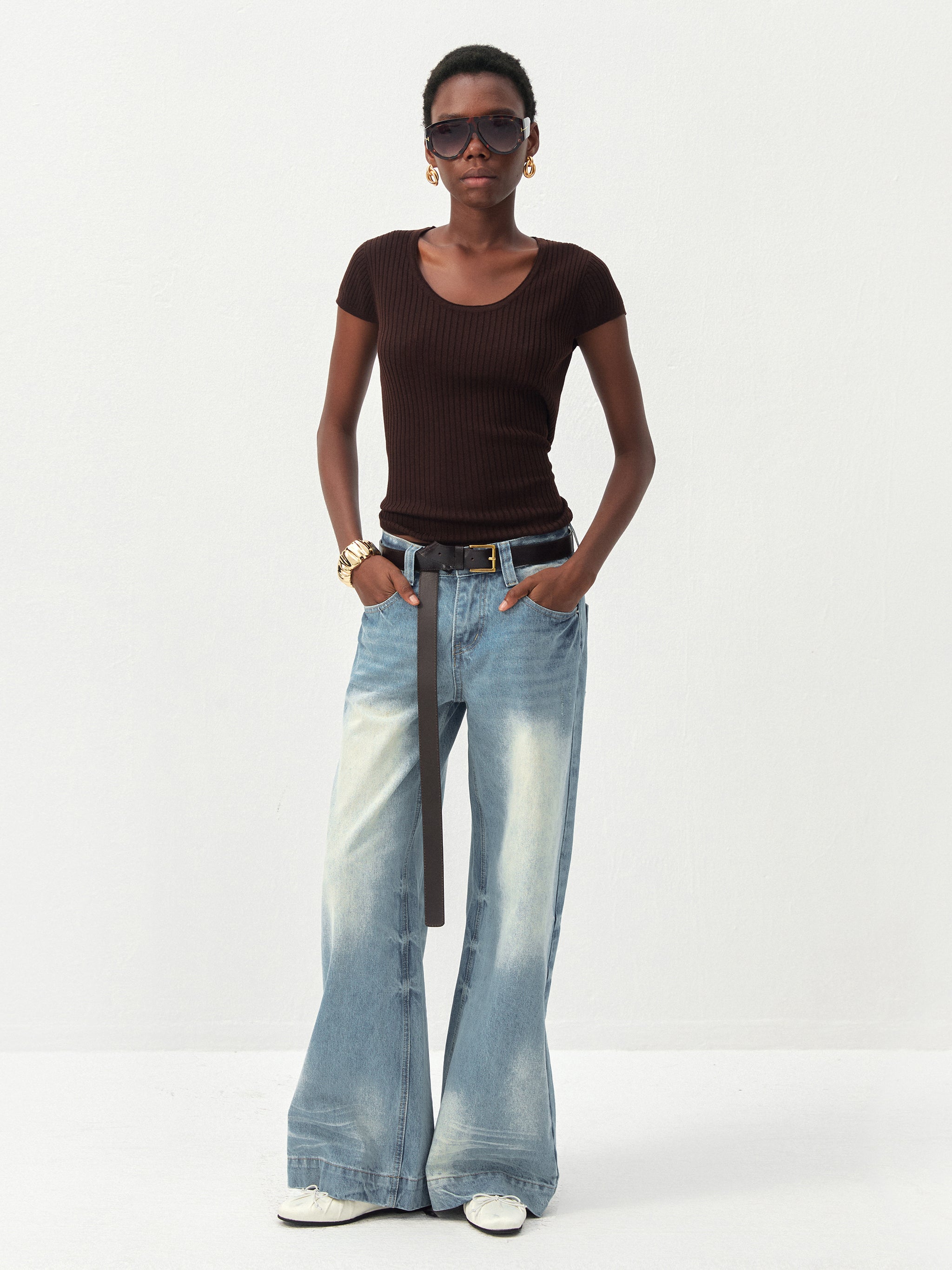 CUBIC Wool-Blend Ribbed Scoop Neck Knit Top-9