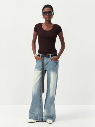 CUBIC Wool-Blend Ribbed Scoop Neck Knit Top
