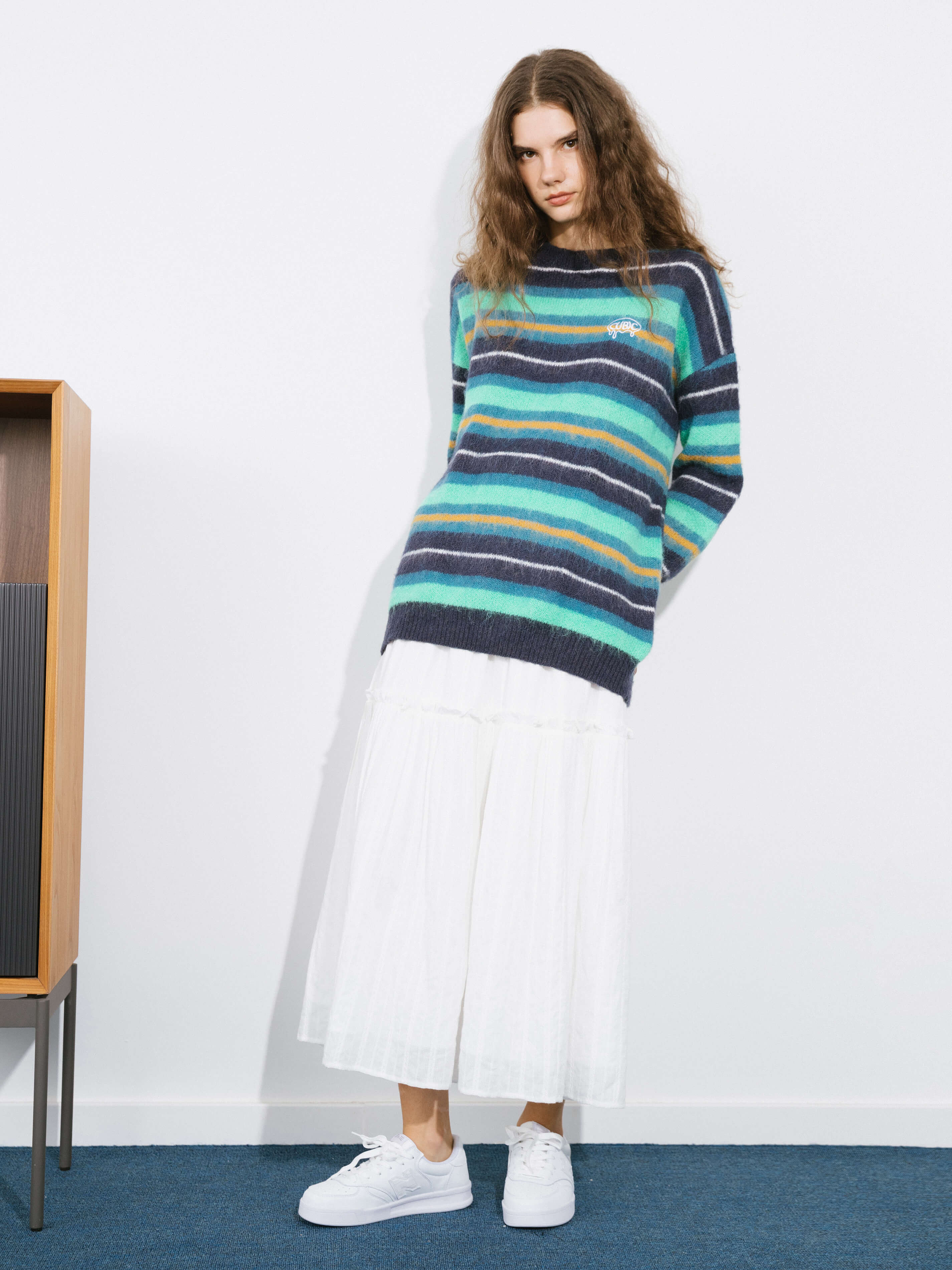 Fluffy Striped Oversized Knit Sweater-9
