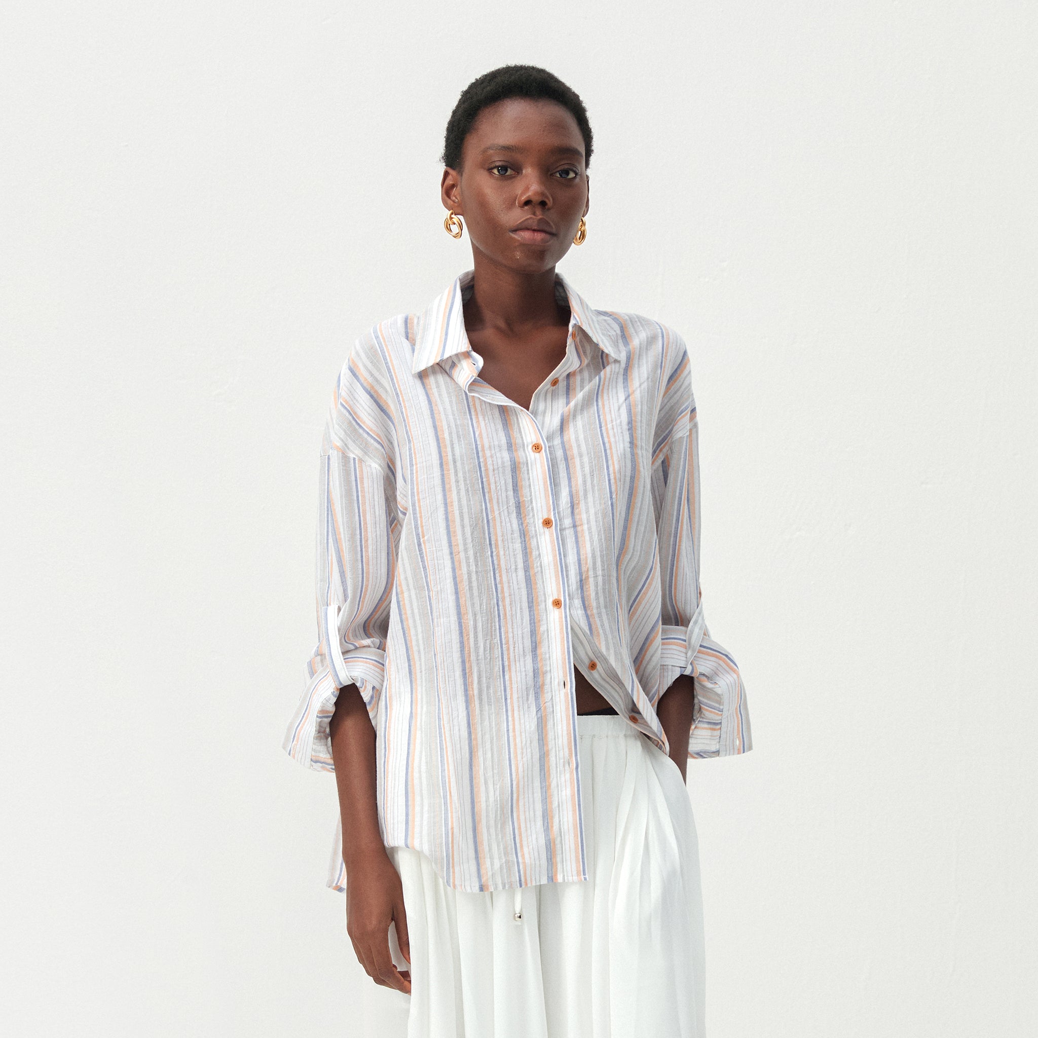 CUBIC Cotton-Blend Striped Oversized Shirt-9