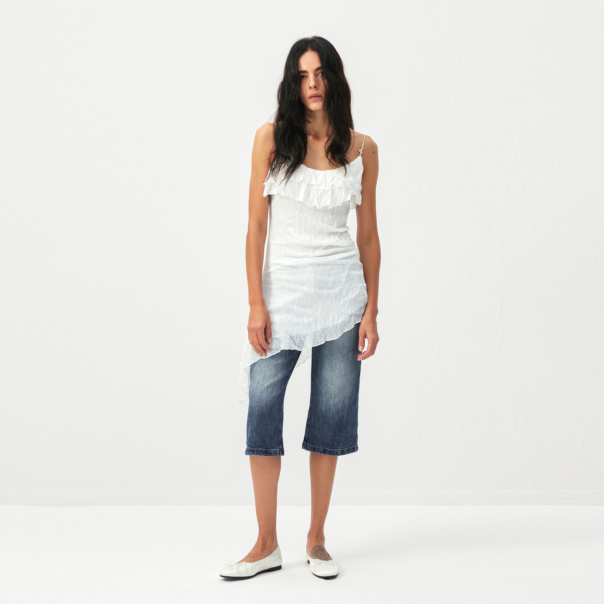 CUBIC Textured Ruffle Neck Lace Strap Camisole-9