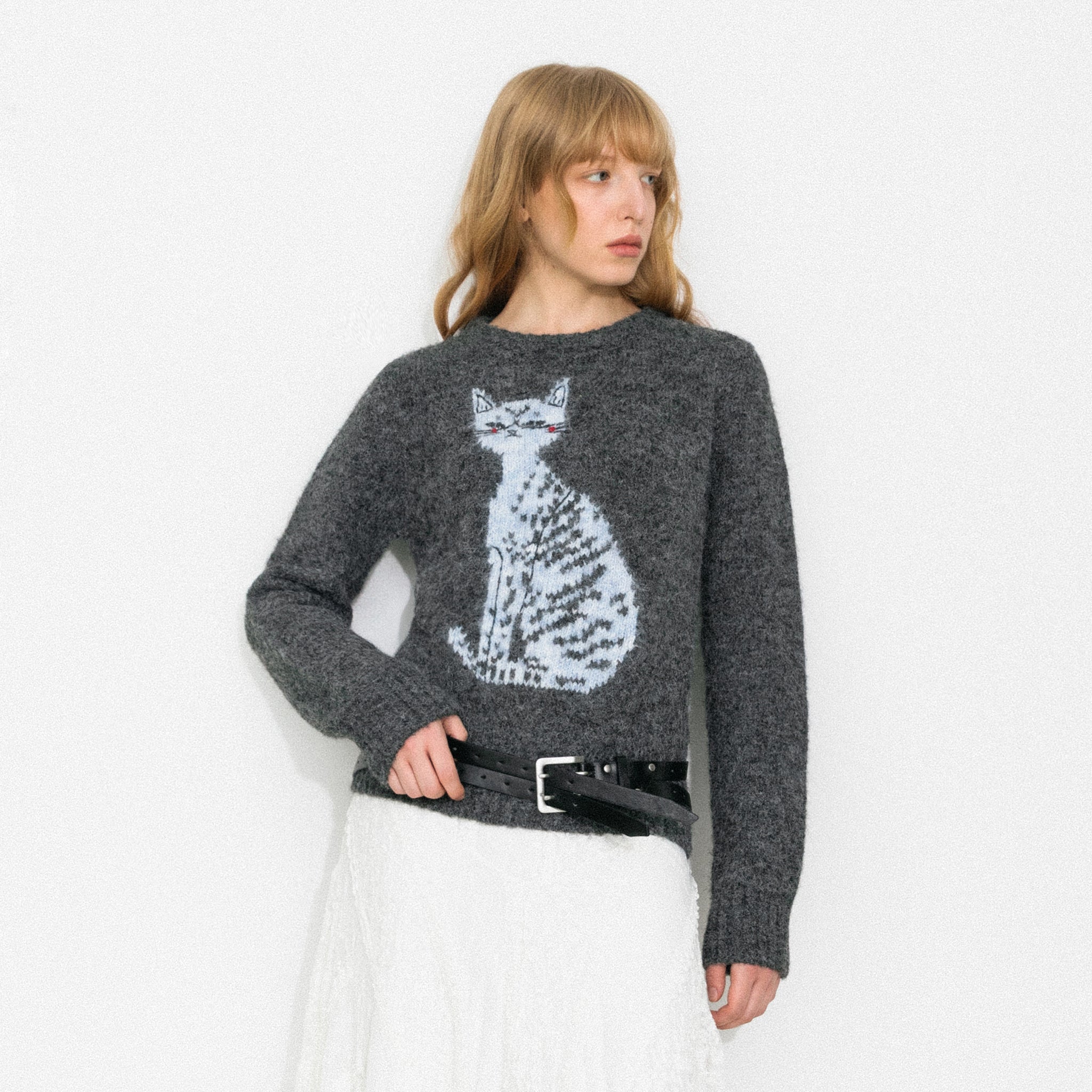 CUBIC Cat Print Wool Blend Sweater-9