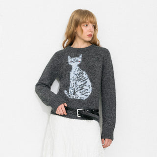 CUBIC Cat Print Alpaca Blend Sweater