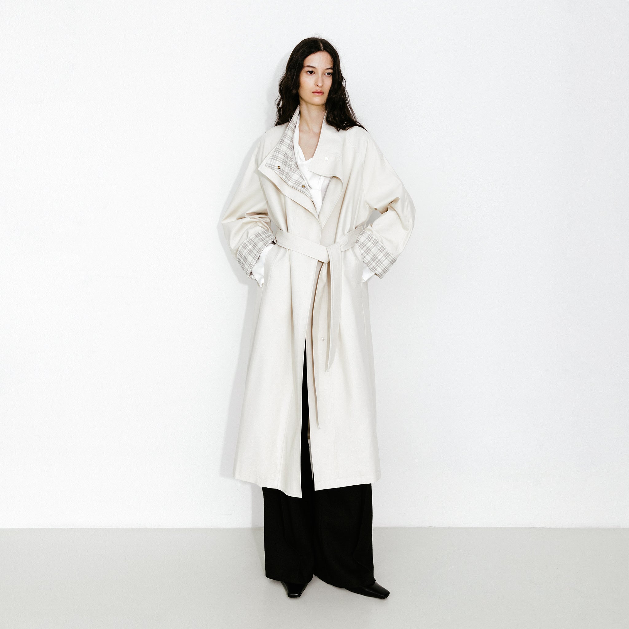 Funnel Neck Colorblock Cuff Trench Coat-7