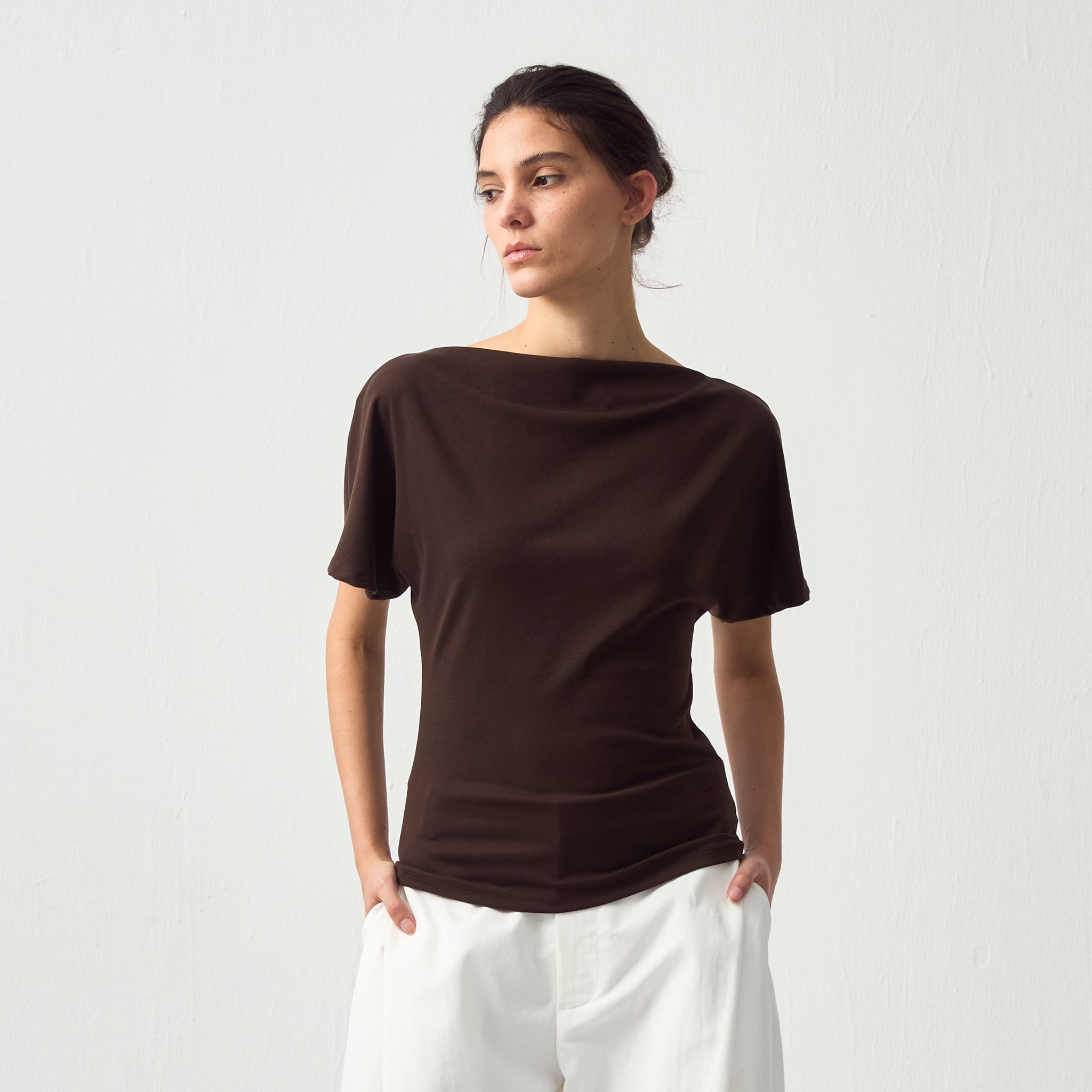 CUBIC Lyocell Blend Off-Shoulder Fitted Top-8
