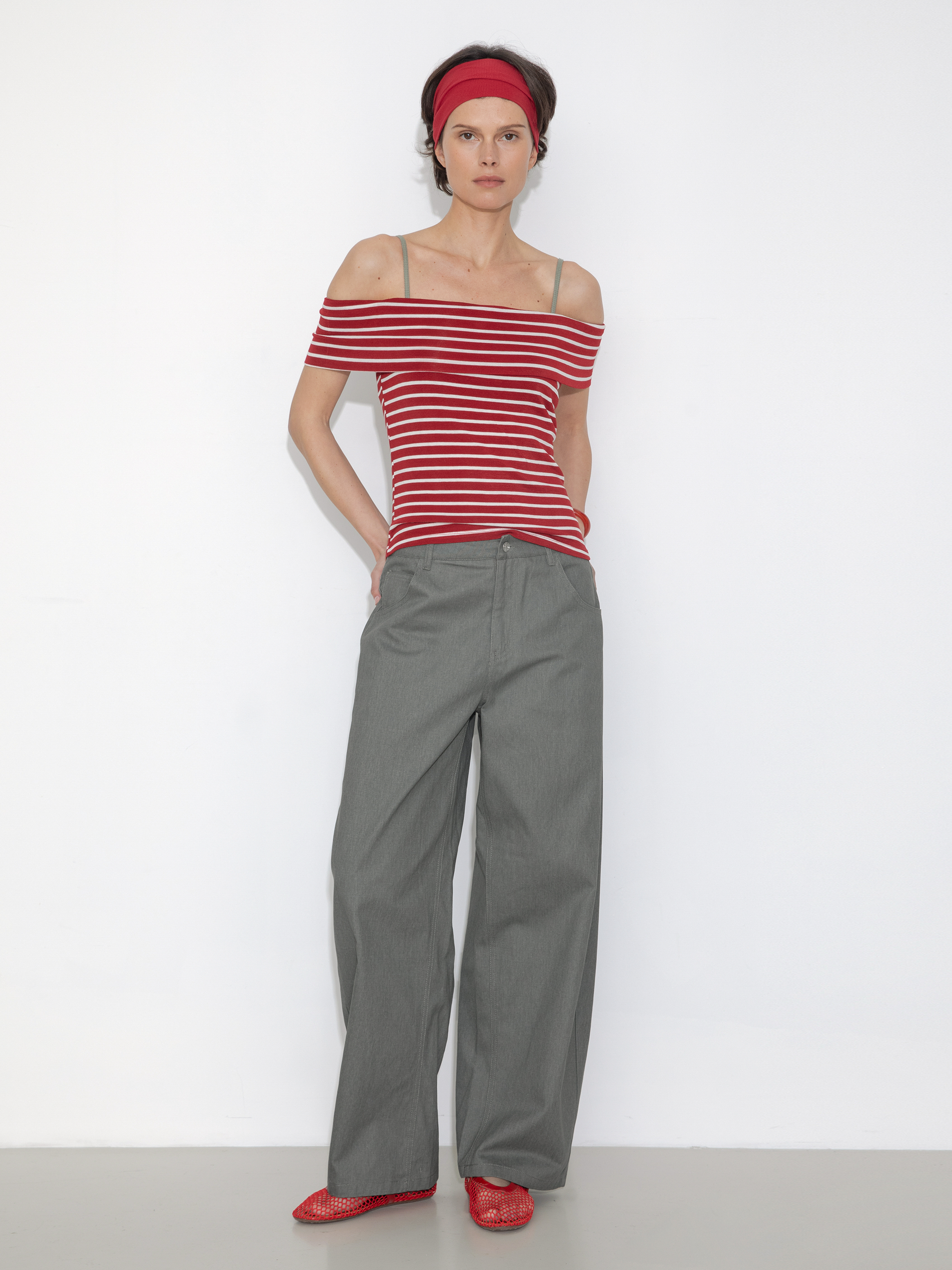 Striped Off-Shoulder Short-Sleeve Top-8