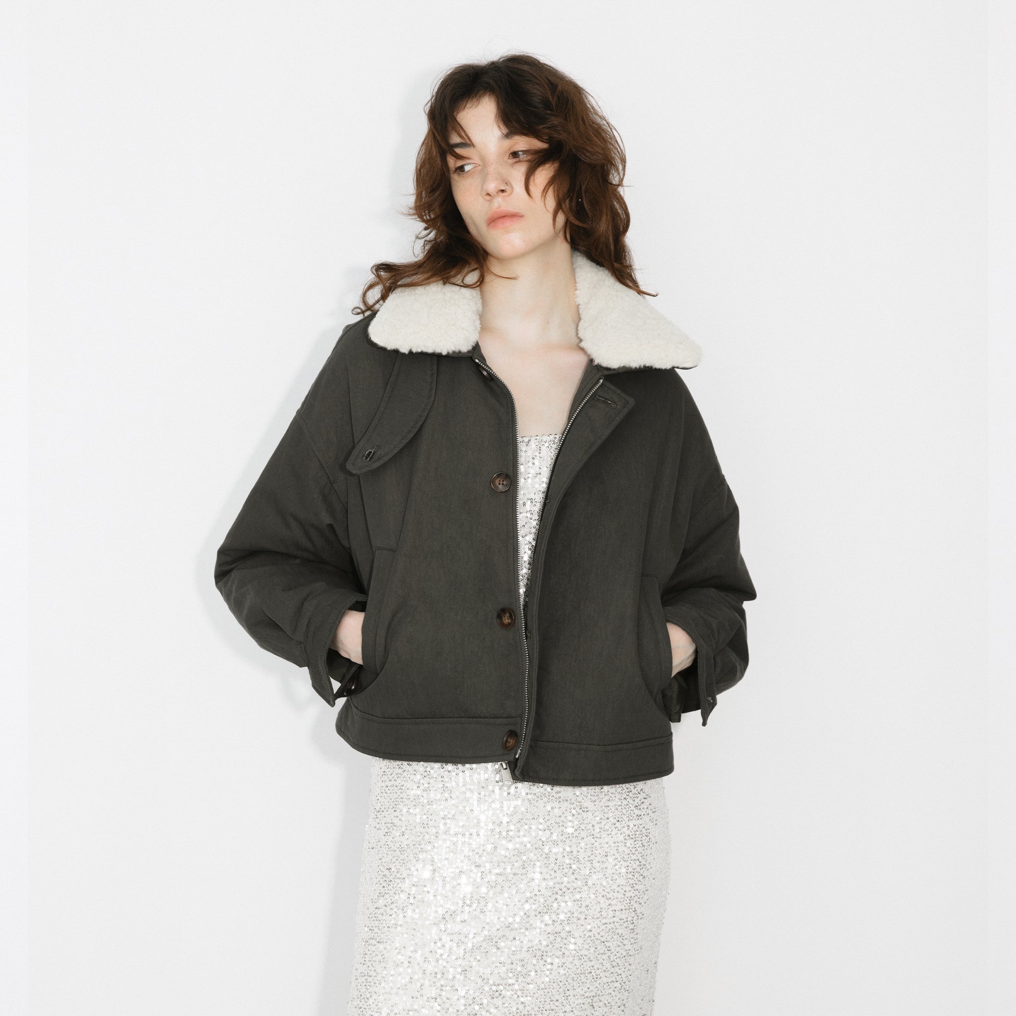 Removable Fur Collar High Neck Down Coat-9