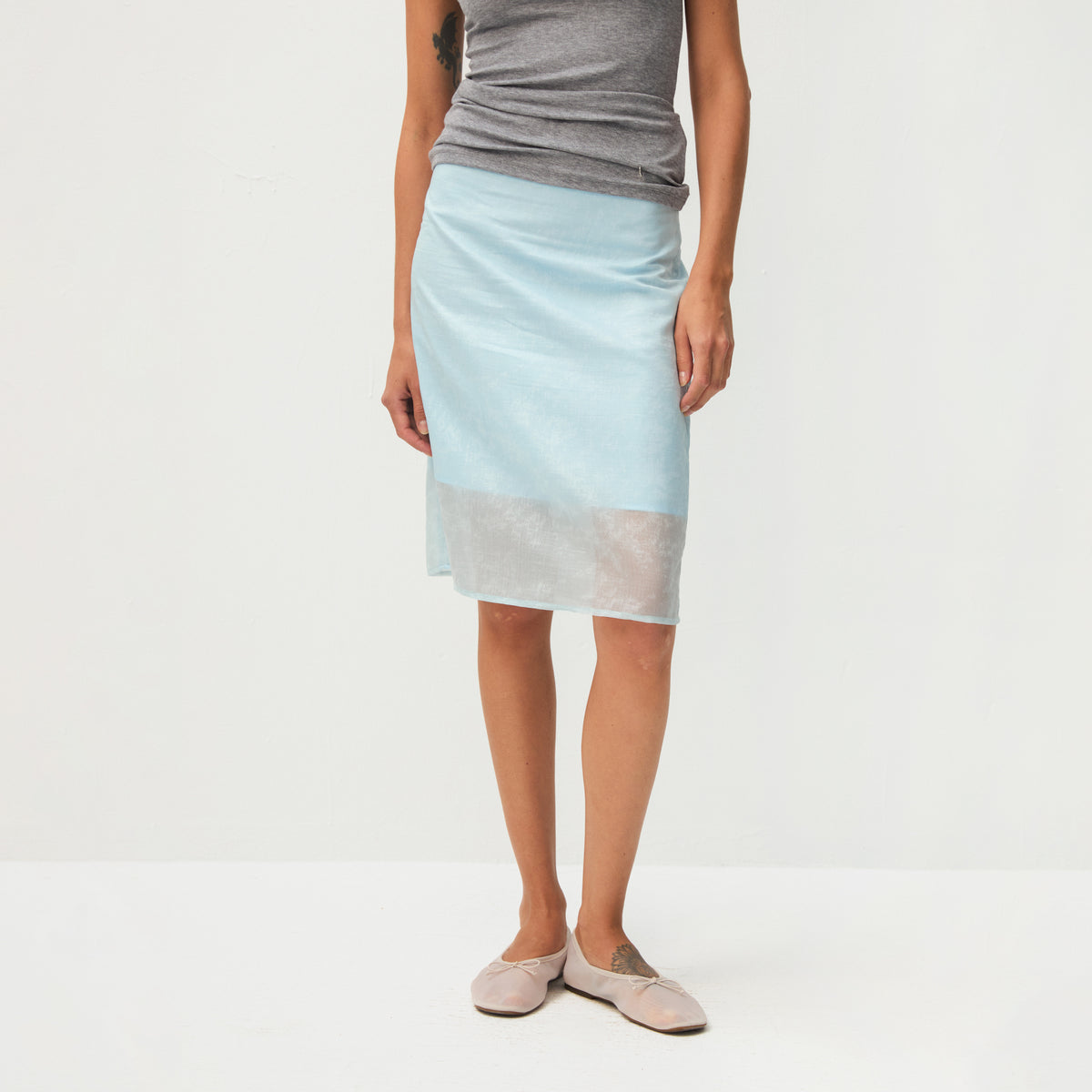 CUBIC  Lyocell Semi-Sheer Pencil Midi Skirt-9