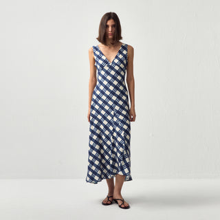 Plaid V-Neck Sleeveless Maxi Dress