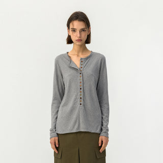 CUBIC Button Front Henley Long Sleeve Top