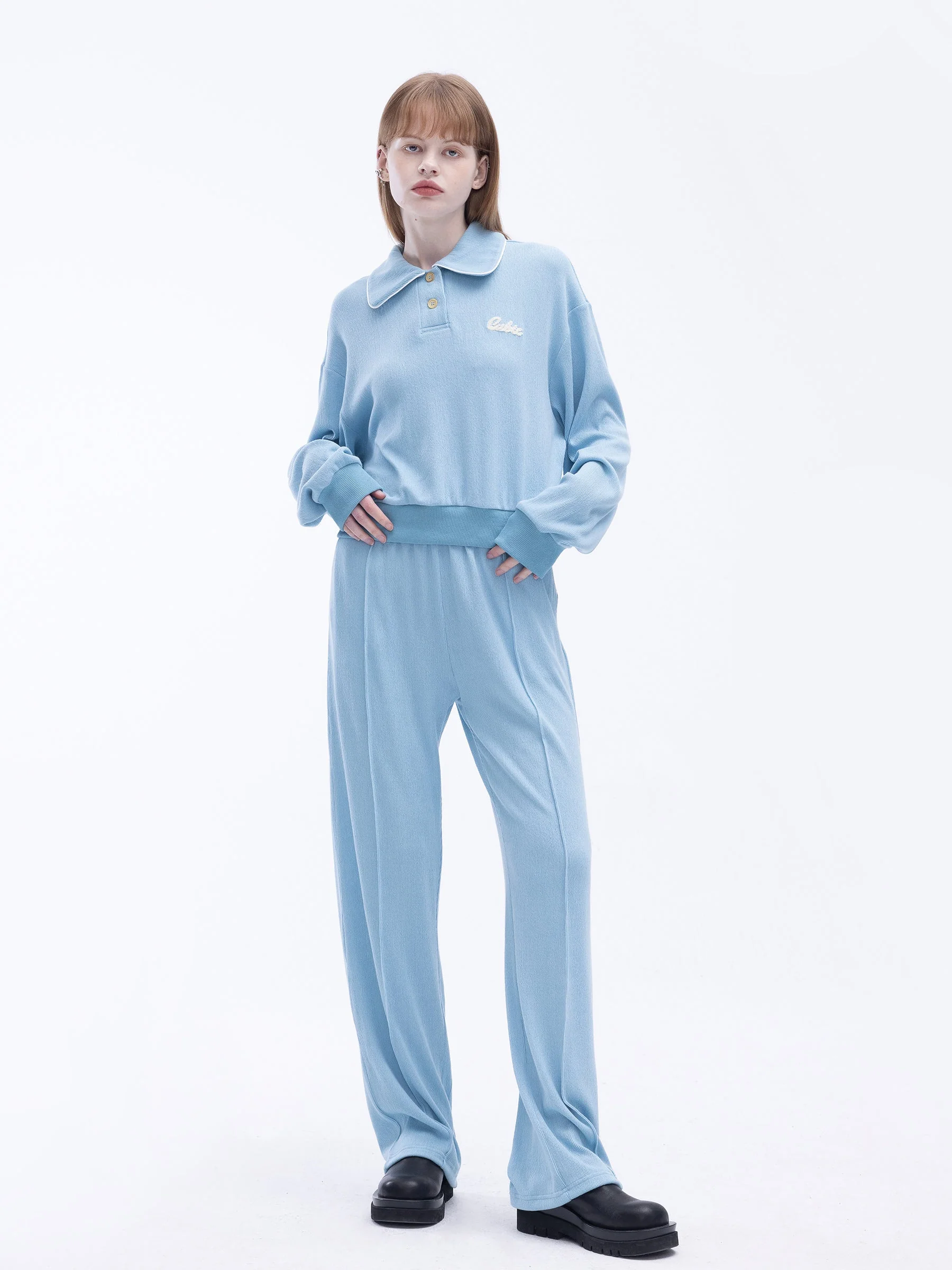Long Sleeve Polo Top and Matching Sweatpants-3