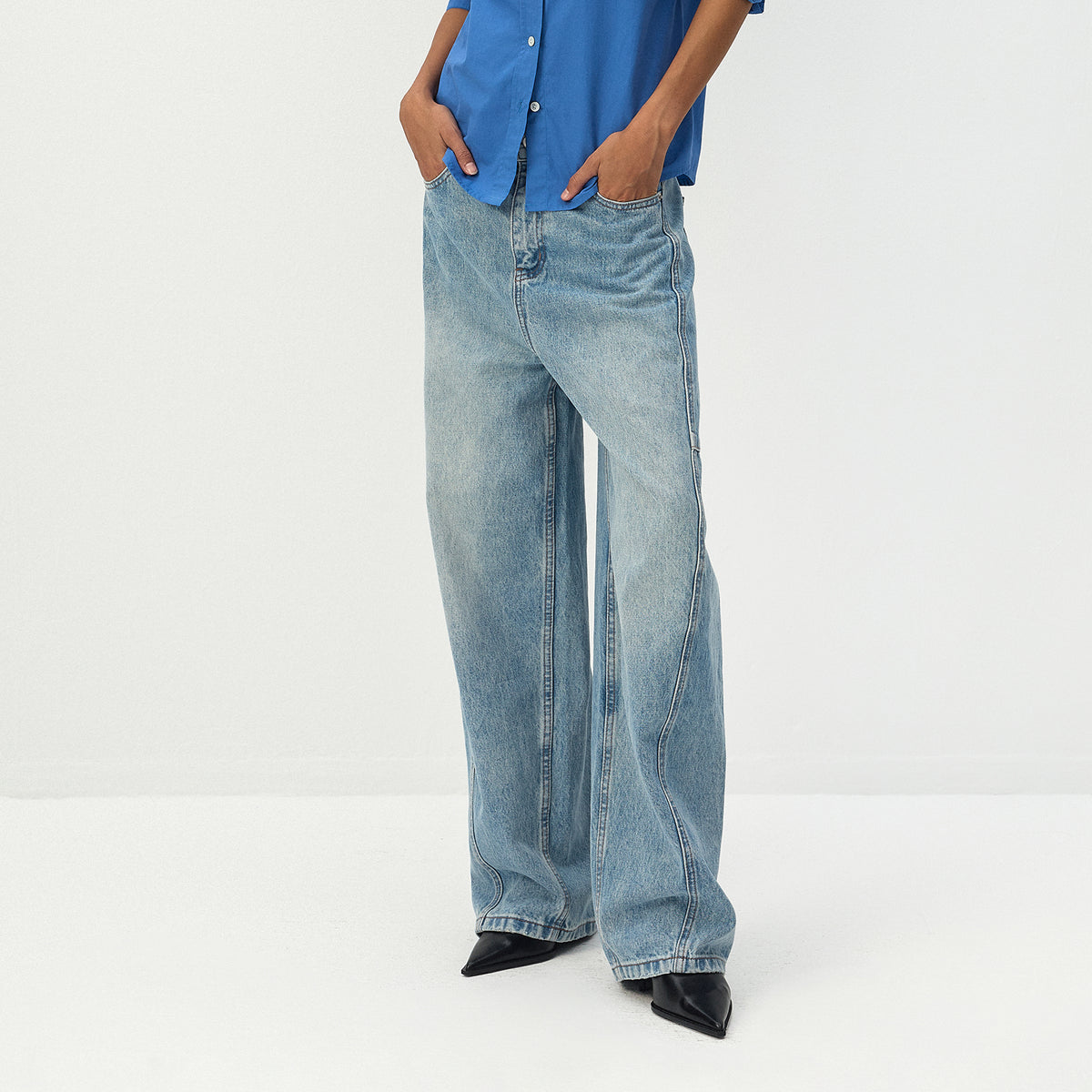 CUBIC Panelled Barrel-Leg Jeans-6
