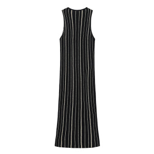High Slit Striped Knit Sleeveless Dress-2