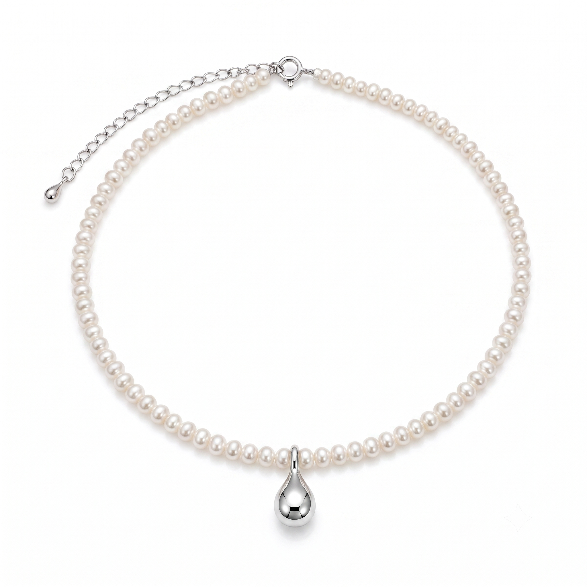 Tiny Pearl Bead Silver Necklace-1