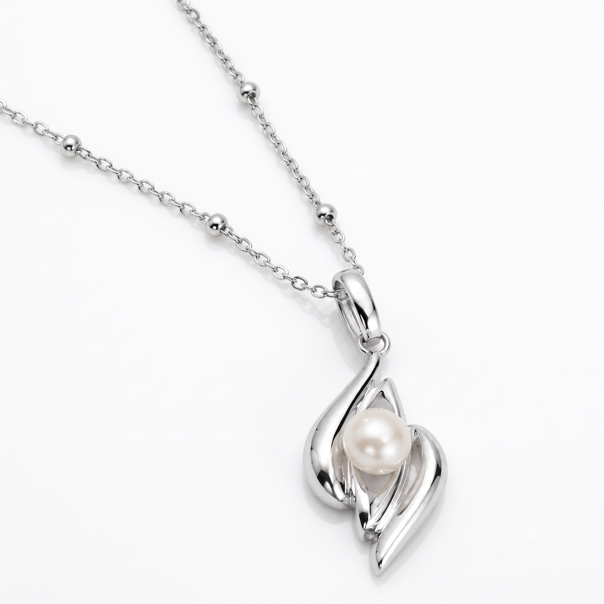 Twisted Leaf Wrap Pearl Pendant Necklace-4