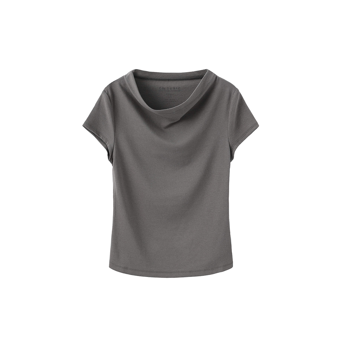 C by CUBIC Draped Neck Short-Sleeve T-Shirt-18