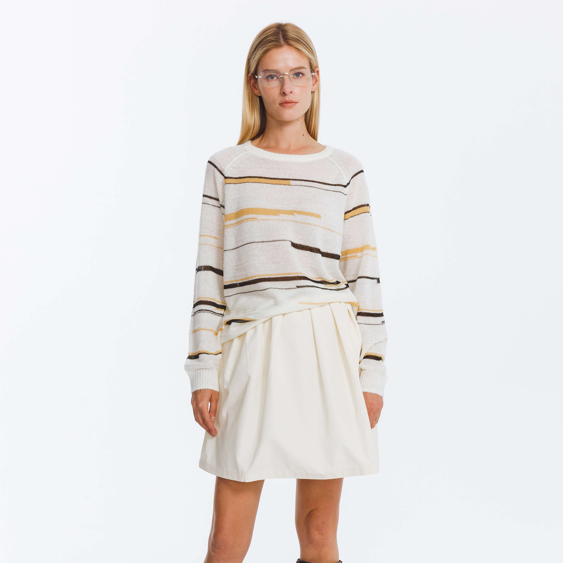 Striped Knit Long Sleeve Top with Wool Blend-7
