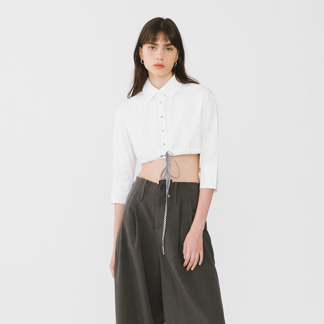 Extra Cropped Shirt with Drawstring Waist-11