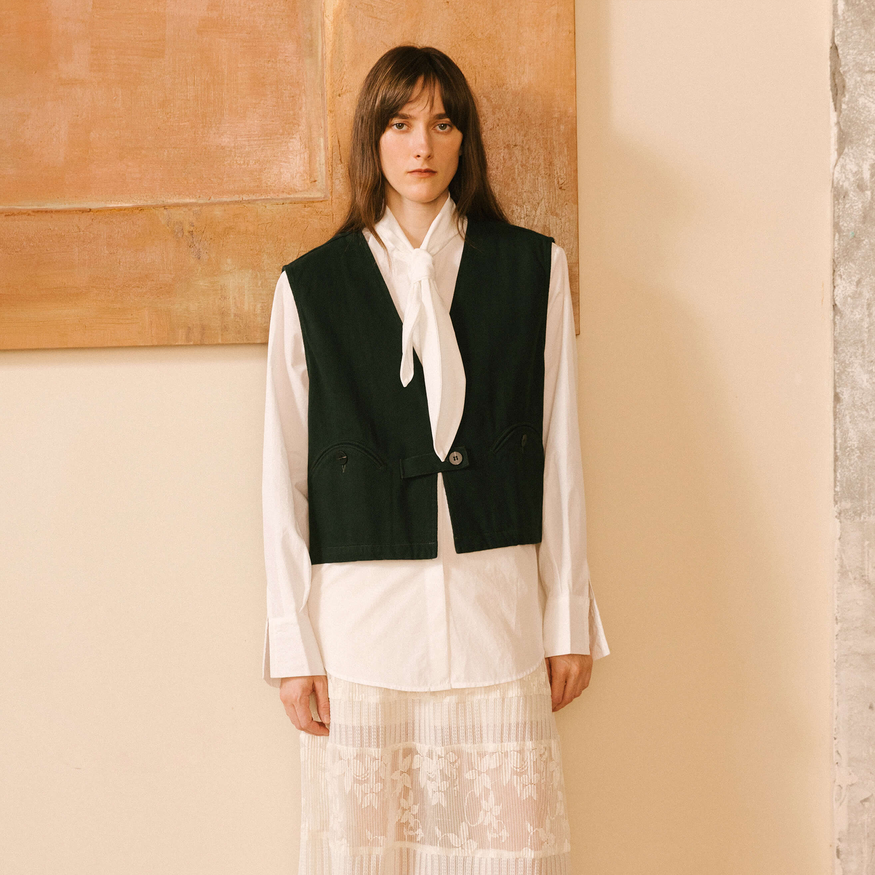 Cropped Double Breasted Twill Waistcoat-14