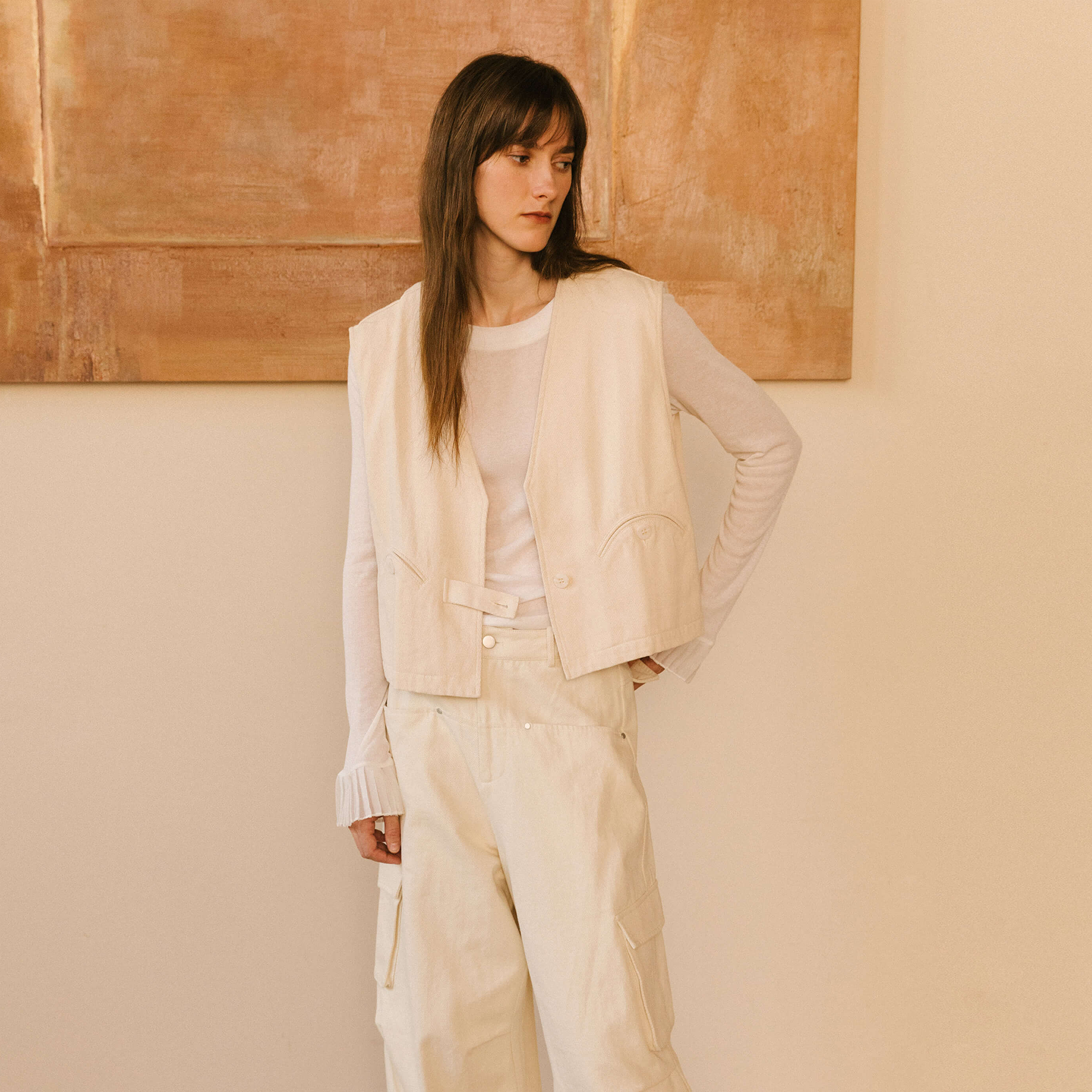 Cropped Double Breasted Twill Waistcoat-9