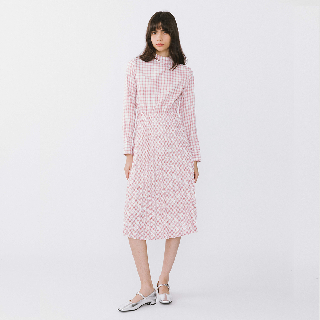 Tartan Neck Tie A-line Dress-11