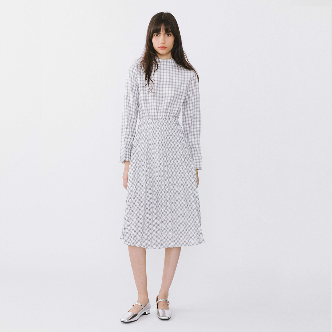 Tartan Neck Tie A-line Dress-5
