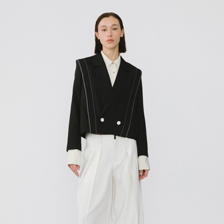 Double Breasted Contrast Stitch Short Blazer