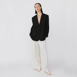 Oversized Shoulder Single Breasted Blazer with Wool Blend