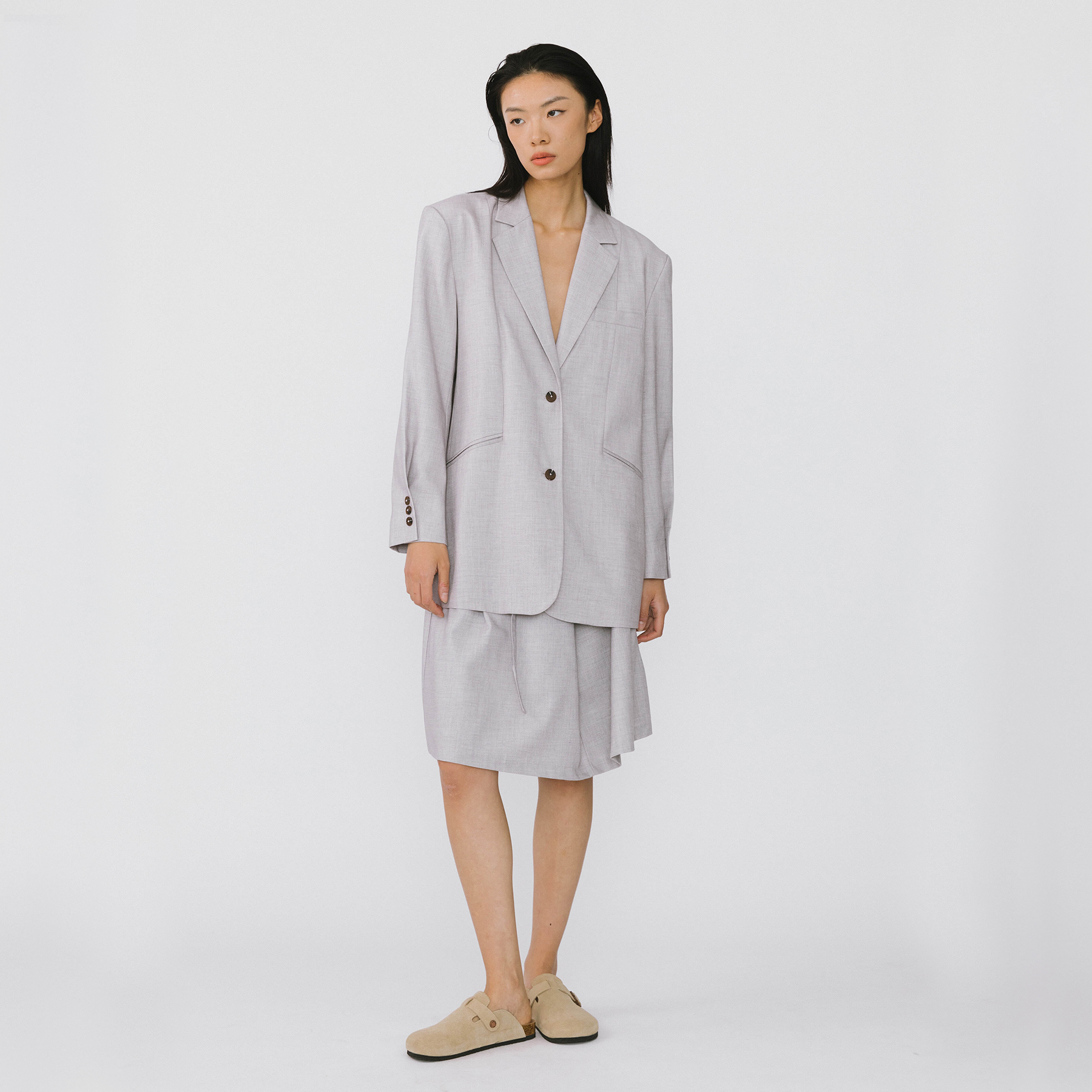 Oversized Shoulder Single Breasted Blazer with Wool Blend-21