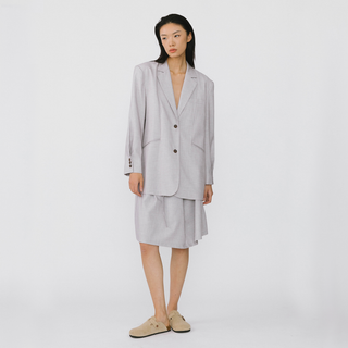 Oversized Shoulder Single Breasted Blazer with Wool Blend