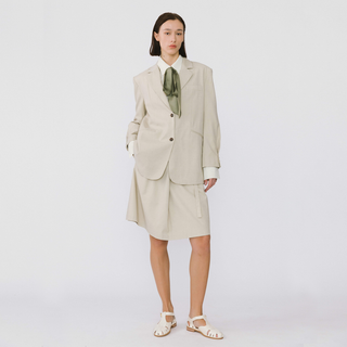 Oversized Shoulder Single Breasted Blazer with Wool Blend