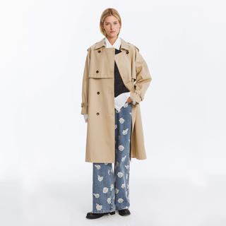 Double Breasted Cotton Blend Trench Coat