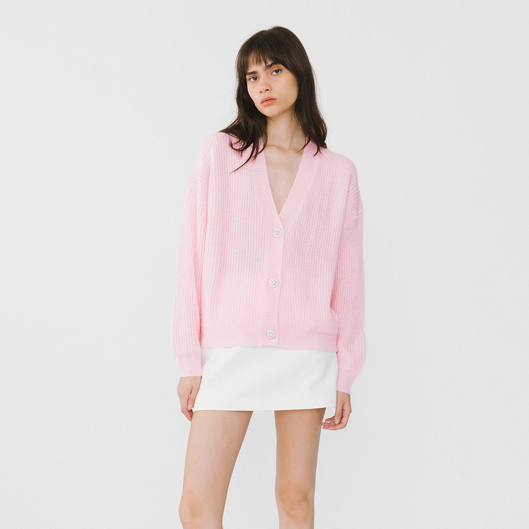 Casual V-Neck Ribbed Knit Cardigan with Wool Blend-29