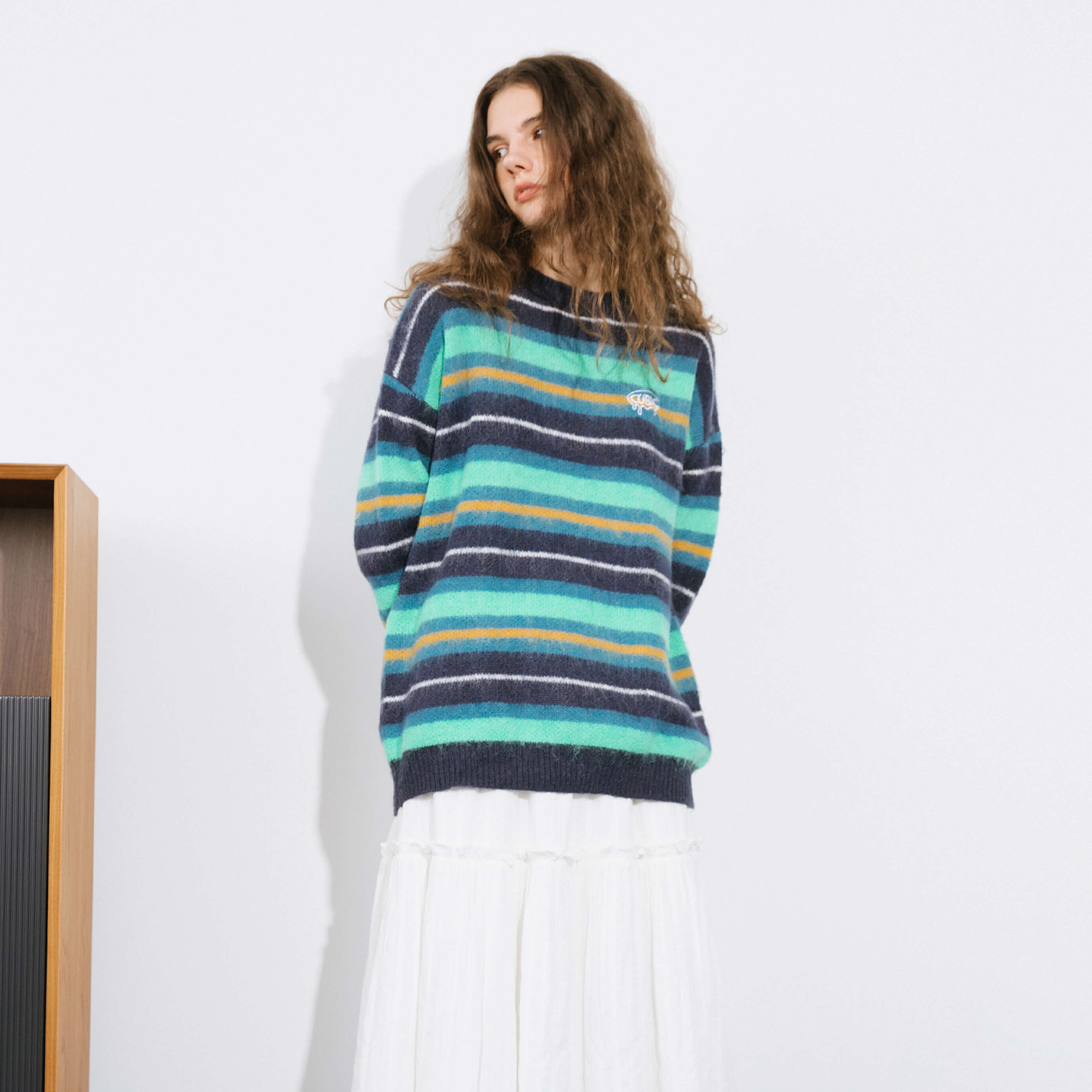 Fluffy Striped Oversized Knit Sweater-14