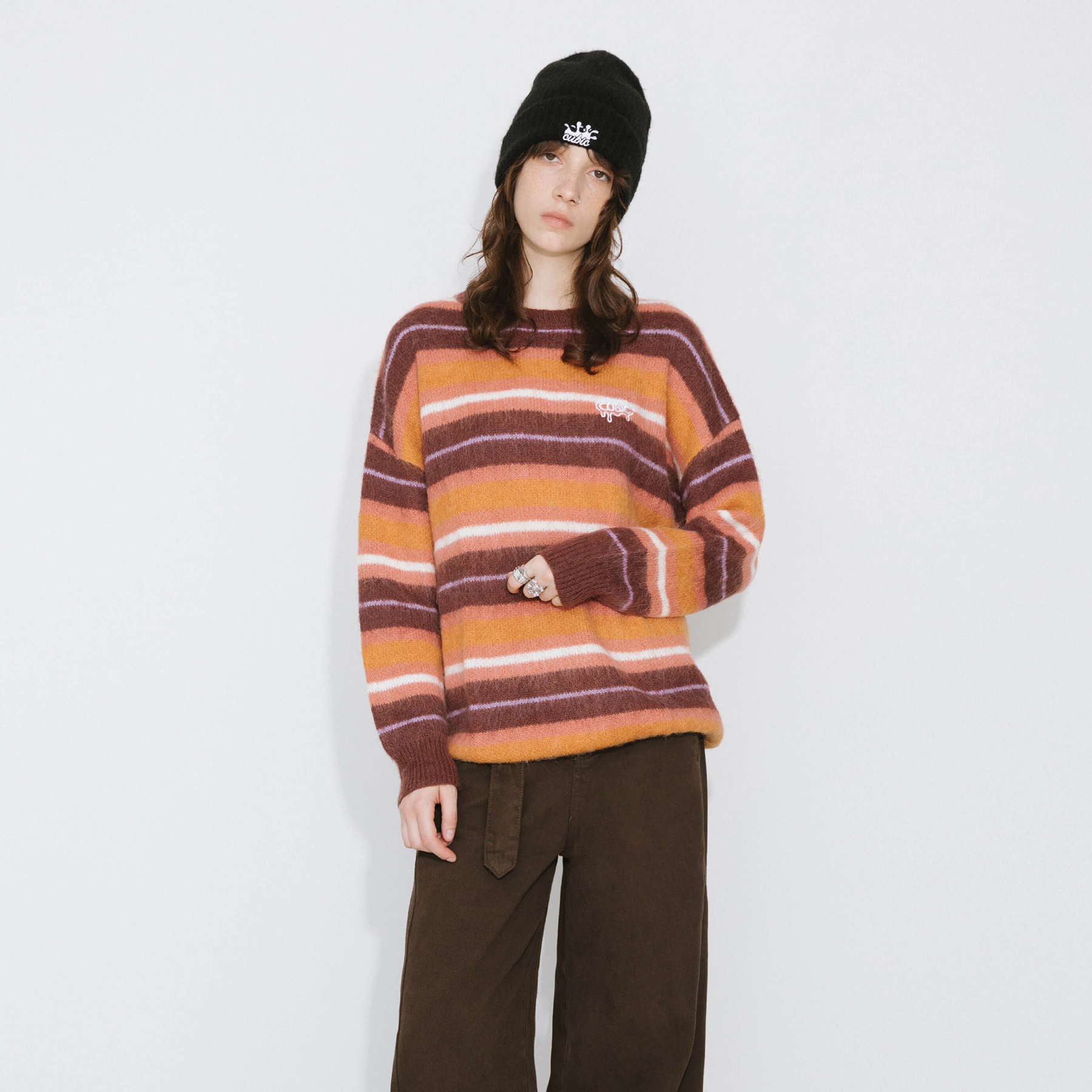 Fluffy Striped Oversized Knit Sweater-13