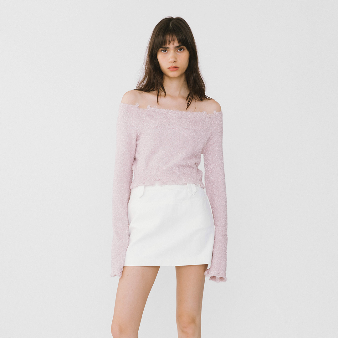 Off-Shoulder Long Sleeve Knit Crop Top-4