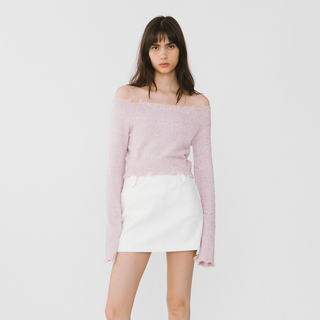 Off-Shoulder Long Sleeve Knit Crop Top