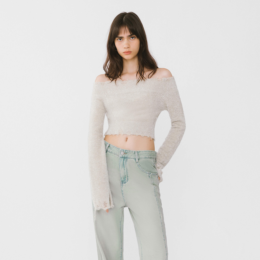 Off-Shoulder Long Sleeve Knit Crop Top-12