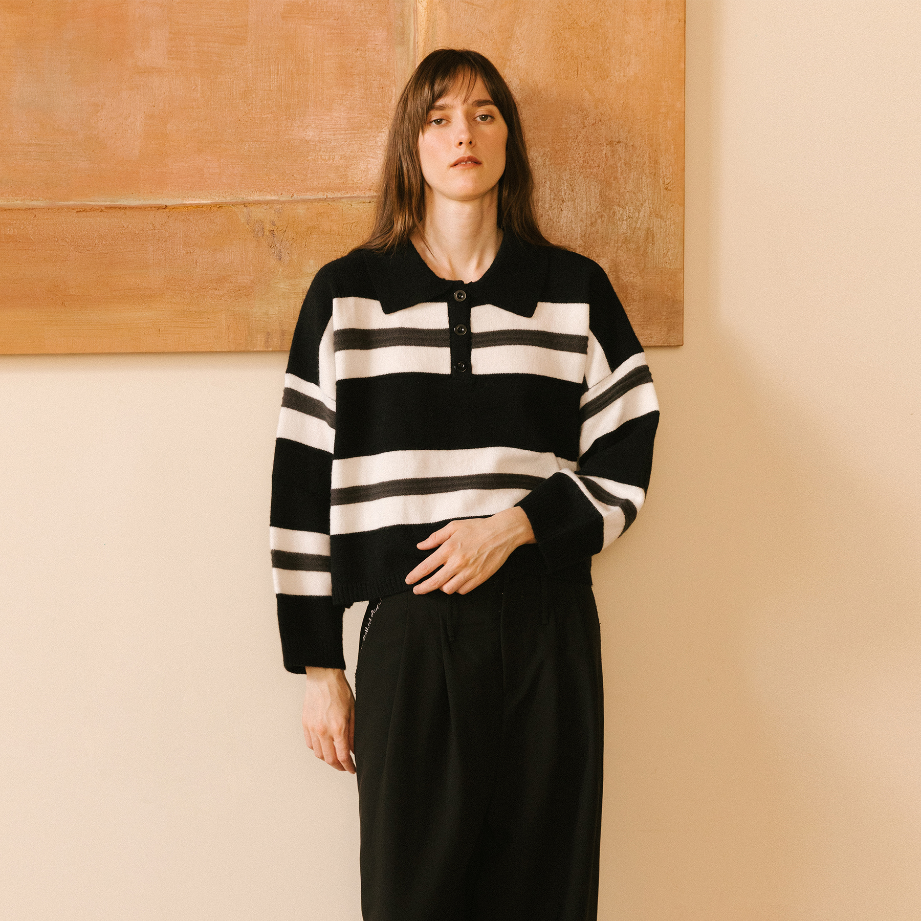 Oversized Contrast Striped Sweater-14