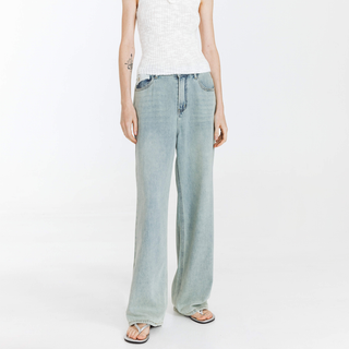 High Waist Loose Straight Washed Jeans