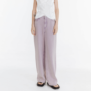 High Waist Loose Straight Washed Jeans