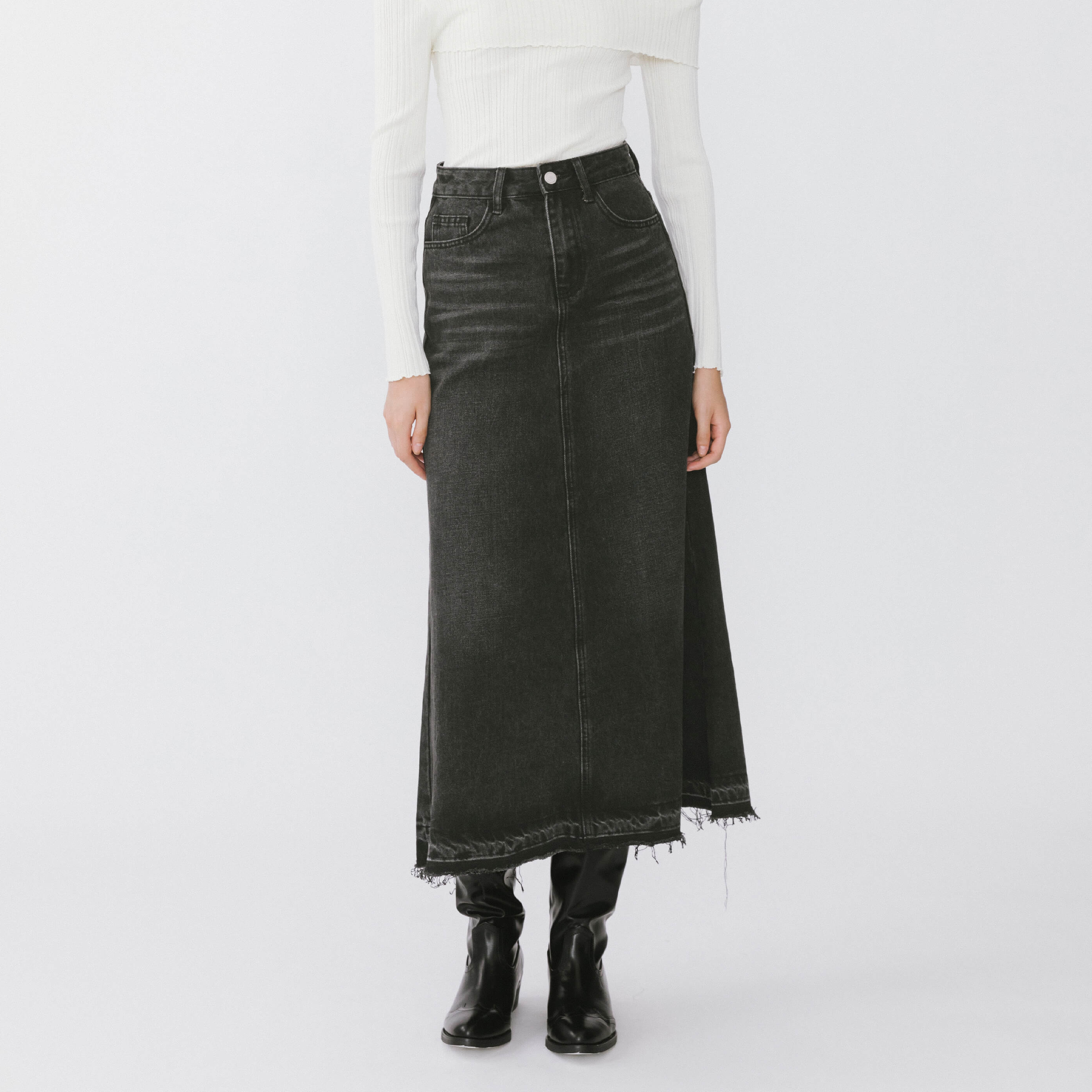 A-line Denim Maxi Skirt-14