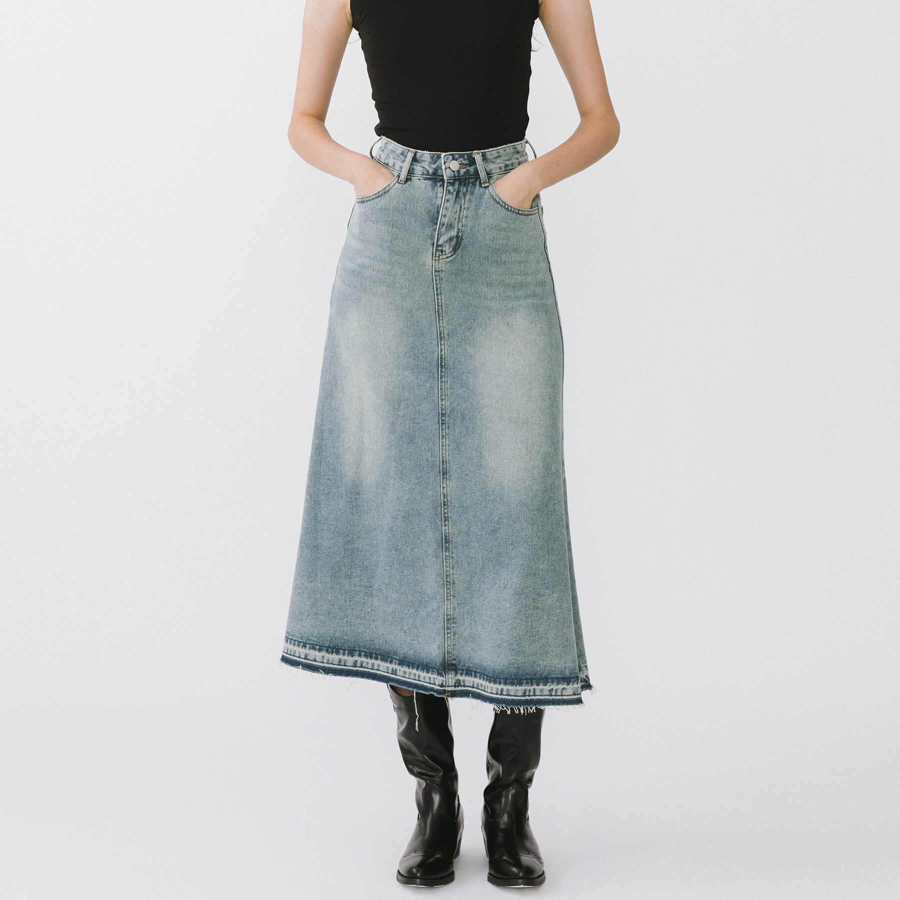 A-line Denim Maxi Skirt-7