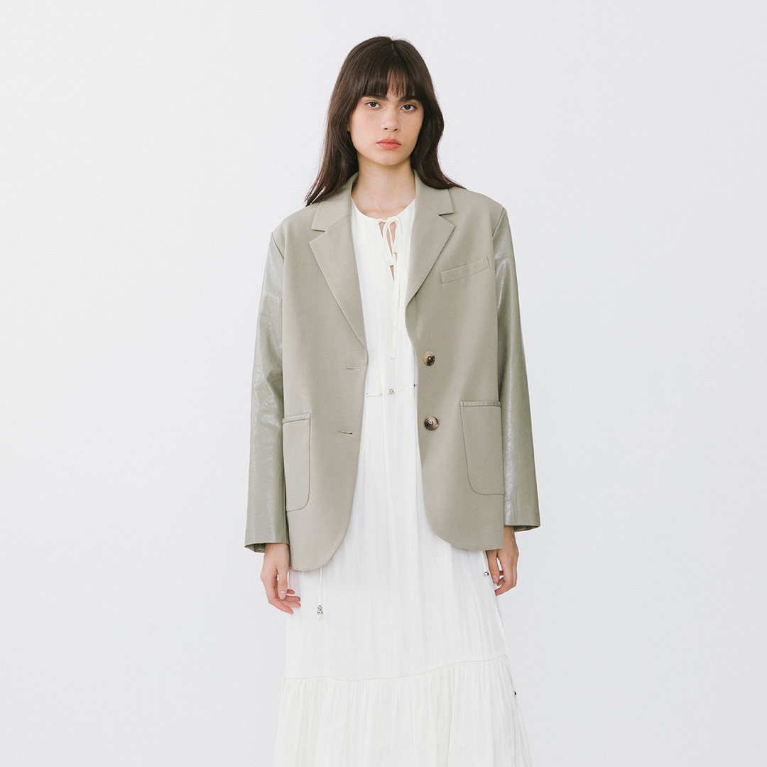 Faux Leather and Wool Oversized Blazer-11