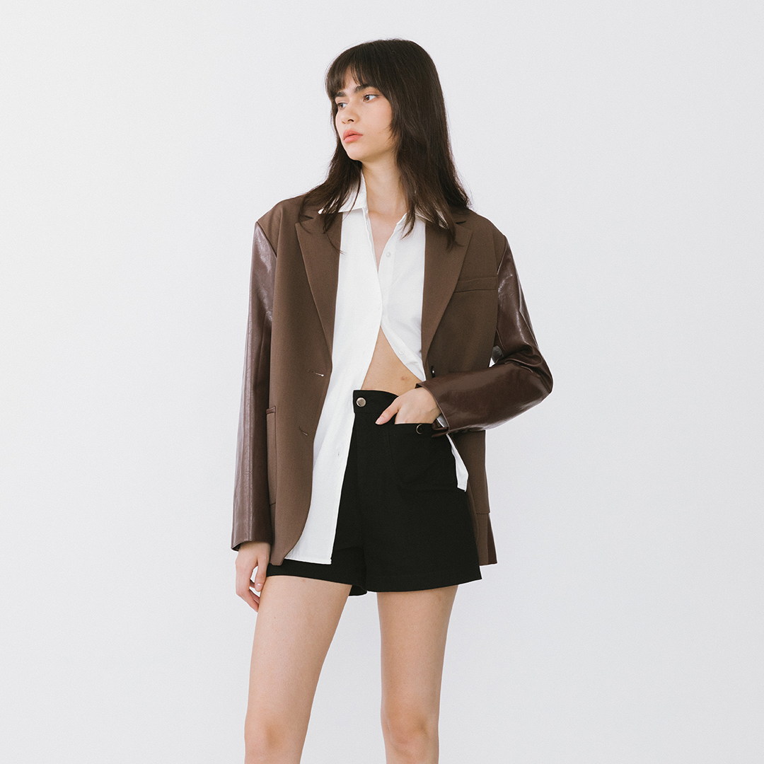 Faux Leather and Wool Oversized Blazer-3