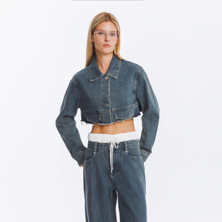 Extra Cropped Frayed Denim Jacket