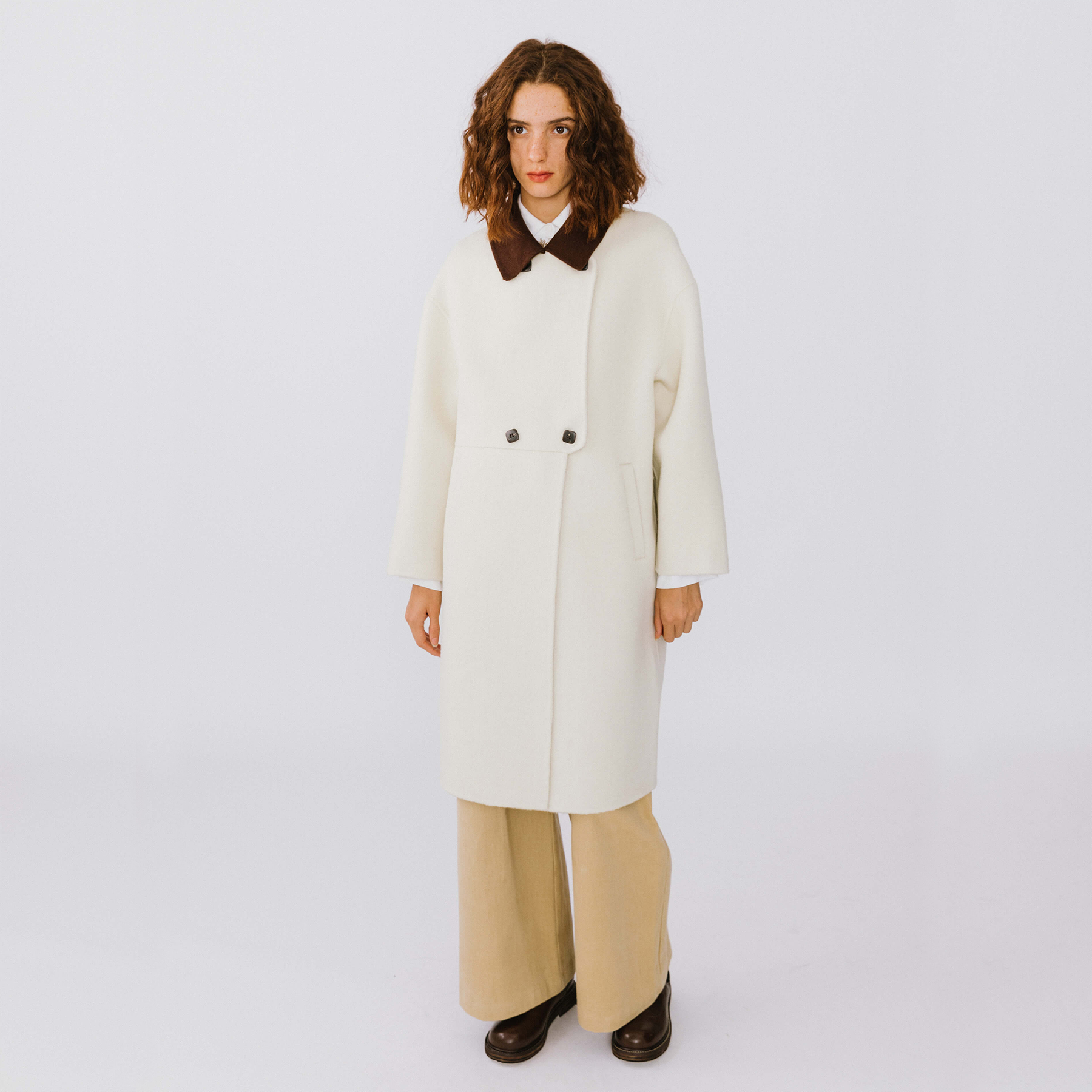 Contrast Coloured Collar Wool Coat-3